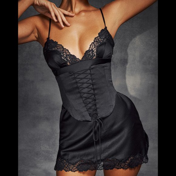 House of CB 'Soraya' Navy Satin Slip Dress NWOT - Picture 3 of 11